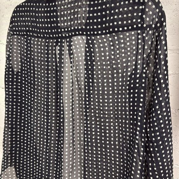 THEORY - Size Small Polka Dot Sheer Button Down - Black and White Sheer Blouse - Picture 6 of 6